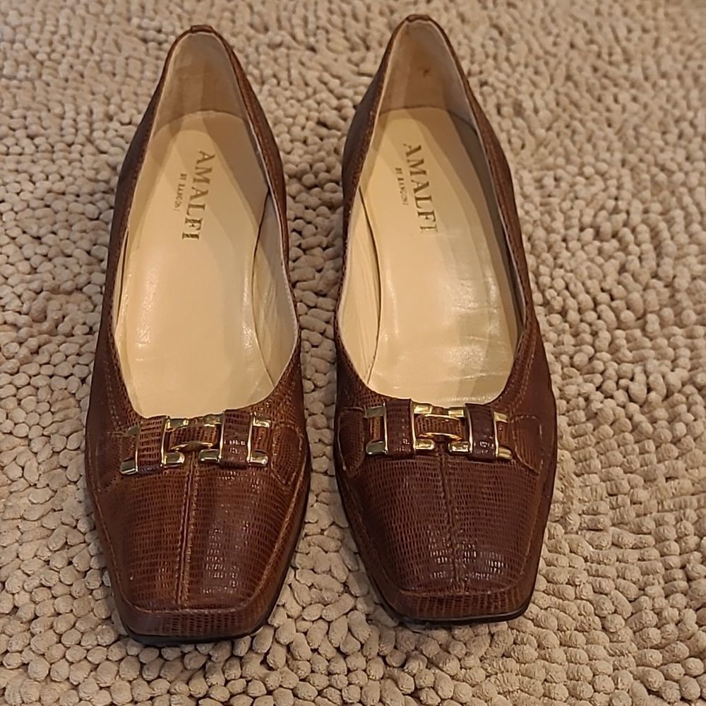 Amalfi by Rancon isz 8.5N heeled leather upper slippers made in Italy